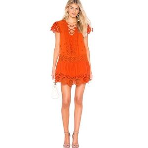 Free People Orange Esperanza Eyelet Mini Dress S